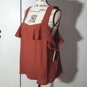 Nine West| Womens Brown Rust Flowy Boxy Dress Ruffle Tank Top  Neutral Sz.XXL